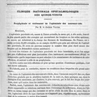 0193 - Page 193 - Sommaire / Clinique nationale ophtalmologique des Quinze-Vingts. Prophylaxie et traitement de l'ophtalmie des nouveau-nés, par M. le Docteur Valude