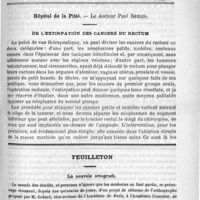 0241 - Page 241 - Sommaire / Hôpital de la Pitié. - Le Docteur Paul Reclus. De l'extirpation des cancers du rectum / Feuilleton. La nouvele ortografe