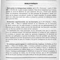 0263 - Page 263 - Académies et sociétés savantes. Société de biologie. Séance du 18 février 1893 / Bibliothèque. Petit précis de thérapeutique oculaire, par le Dr A. Bourgeois. - Paris, O. Doin, 1893 / Recherches expérimentales sur les leucocytes, par le Dr E. Maurel. - Paris, O. Doin, 1892 / La pratique gynécologique et obstétricale des hôpitaux de Paris, par Paul Lefert. - Paris, J.-B. Baillière, 1893 / Courrier. Concours du bureau central en médecine