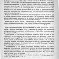 0298 - Page 298 - Revue de la presse étrangère. Chirurgie. Les diverticules de l'oesophage et leur traitement, par Kocher. (Korrespondenzbl. f. Schweizer Aerzte, 1892, n° 8) / Une méthode de résection et d'arthrectomie du coude, par Koelliker. (Deutsch-Zeitsch f. Chirurgie, tome XXXIV, p. 317) / Obturation des pertes de substance crânienne à l'aide de plaques de celluloïde (Deutsche medizinal Zeitung, 2 janvier 1893)