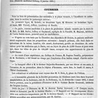 0299 - Page 299 - Revue de la presse étrangère. Chirurgie. Obturation des pertes de substance crânienne à l'aide de plaques de celluloïde (Deutsche medizinal Zeitung, 2 janvier 1893) / Courrier