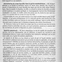 0418 - Page 418 - Revue de la presse étrangère. Médecine. Perforation du diaphragme ; pénétration de l'estomac et d'anses intestinales dans la plèvre / Auscultation du corps thyroïde dans le goitre exophtalmique / Syphilis palpébrale (Soc. méd de Berlin) / Le bleu de méthylène dans l'impaludisme (Soc. méd. de Berlin)