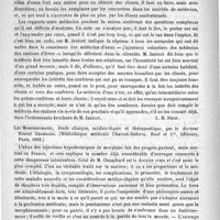 0706 - Page 706 - Bibliothèque. L'exercice de la médecine thermale au point de vue de la déontologie médicale, par le Docteur J. Janicot, Paris. O. Doin [L. H. Petit] / Les morphinomanes, étude clinique, médico-légale et thérapeutique, par le Docteur Ernest Chambard. (Bilbiothèque médicale Charcot-Debove. Ruef et Compagnie..., Paris, 1893) / Hypnotisme et suggestion, par le Professeur Wundt. - Paris, Félix-Alcan, 1893