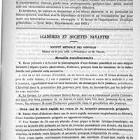 0829 - Page 829 - Revue de la presse parisienne. Médecine - Système nerveux. Deux cas de paralysie alcoolique à forme aigue et généralisée, par MM. Ch. Achard et Maurice Soupault (Arch. Médec. Expérimentale, mai 1893) / Académies et sociétés savantes. Société médicale des hôpitaux. Séance du 9 juin 1893