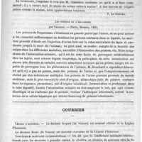 0855 - Page 855 - Bibliothèque. L'hygiène nouvelle dans la famille, par le Docteur A.-A. Cancalon. - Société d'éditions scientifiques, Paris, 1893 [P. Le Gendre] / Les poisons de l'organisme par Charrin. - Paris, Masson, 1893 / Courrier. Légion d'honneur / Conférence sanitaire internationale / Institut médico-légal