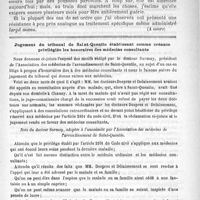 0033 - Page 29 - Hôpital Saint-Louis. - M. le Professeur Fournier. Des syphilides secondaires malignes. Leçon recueillie par le Docteur P. Portalier (A suivre) / Jugement du tribunal de Saint-Quentin établissant comme créance privilégiée les honoraires des médecins consultants