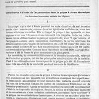 0065 - Page 61 - Sommaire / Contribution à l'étude de l'expectoration dans la grippe à forme thoracique. Par le Docteur Richardière...