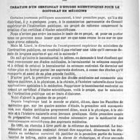 0089 - Page 85 - Sommaire / Bulletin. Création d'un certificat d'études scientifiques pour le doctorat en médecine