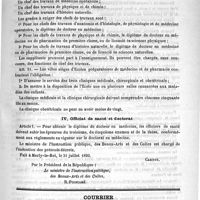 0195 - Page 191 - Décrets. III. Réorganisation des écoles préparatoires de médecine et de pharmacie / IV. Officiat de santé et doctorat / Courrier. Congrès international de Rome