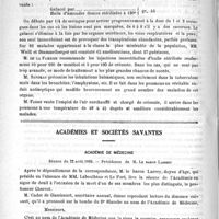 0278 - Page 274 - Congrès de la tuberculose. Traitement de la tuberculose testiculaire par les injections de chlorure de zinc / Quelques traitements de la tuberculose pulmonaire / Académies et sociétés savantes. Académie de médecine. Séance du 22 août 1893