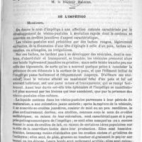 0293 - Page 289 - Sommaire / Hôpital Saint-Louis. - M. le Docteur Georges Thibierge, suppléant M. le Docteur Besnier. De l'impétigo