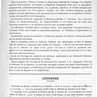 0315 - Page 311 - Bibliothèque. Traité des maladies de l'estomac, par J. Bouveret. - Paris, J.-B. Baillière, 1893 / Courrier. Gouttière de Bonnet achetée par un médecin - pour sa malade - refus de payement de la gouttière