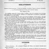 0399 - Page 395 - La protection de l'enfance dans le département de la Seine en 1891. Lecture faite à l'Académie de médecine le 5 septembre 1893, par M. le Docteur René Blache (A suivre) [Dr Blache] / Bibliothèque. Eléments d'ophtalmologie à l'usage des médecins praticiens. Leçons cliniques professées à la Faculté de médecine de Lyon, par le Docteur Gayet. Paris, Masson, 1893 / Courrier. Légion d'honneur / Assistance publique à Paris
