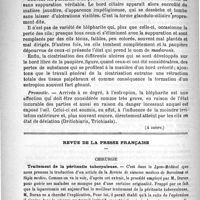 0454 - Page 450 - Des blépharites et de leur traitement, par M. Valude, Leçons professées à la clinique nationale ophtalmologique des Quinze-Vingts). Blépharite scrofuleuse (A suivre) / Revue de la presse française. Chirurgie. Traitement de la péritontie tuberculeuse
