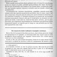 0492 - Page 488 - Clinique chirurgicale de la charité. M. le Professeur Duplay. Rupture partielle, centrale, du grand droit antérieur de l'abdomen. Hématome consécutif. Leçon recueillie par le Docteur A. Demoulin... / Des moyens de rendre inoffensive l'analgésie cocaïnique / Feuilleton. Perdus dans la brume