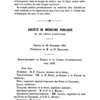0071 - Page 68 - Mémoires. Note sur une nouvelle méthode de recherche du bacille d'Eberth. Par M. R. Cambier. / Société de médecine publique et de génie sanitaire. Séance du 26 décembre 1901. Renouvellement du Bureau et du Conseil d'administration pour 1902