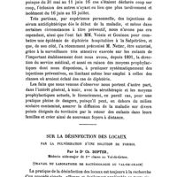 0134 - Page 131 - Mémoires. Relation comparée de cinq épidémies de diphtérie à la maison nationale d'éducation de Saint-Denis. Par M. le Dr Le Roy des Barres, ... / Sur la désinfection des locaux par la pulvérisation d'une solution de formol. Par le Dr Ch. Dopter, ... (Travail du laboratoire de bactériologie du Val-de-Grâce)