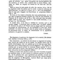 0852 - Page 847 - Revue des journaux. Airborne infection and Smoll-pox (Contagion de la variole par l'air), par le Dr Thresh, ... (British. med. journal, 15 février 1902, p. 410). [Catrin]. / The diagnosis of smoll-pox (Le diagnostic de la variole) (The British med. Journal, 15 février 1902, p. 410)