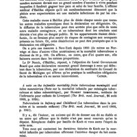 0860 - Page 855 - Revue des journaux. Compulsory notification of phthisis (Déclaration obligatoire de la phtisie) (British med. Journal, 26 avril 1902, p. 1043). [Catrin]. / A note on the infantile mortality frain tuberculous meningiti and tabes mesenterica (Note sur la mortalité infantile par méningite tuberculeuse et tabes mésentérique), par Hubert Armstrong, ... (The Brit. med. Journal, 26 août 1002, p. 1024). Tuberculosis in Infancy and Childhood (La tuberculose dans la première et la seconde enfance) (The Brit. med. Journal, 26 avril 1902, p. 1041)