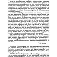 0866 - Page 861 - Revue des journaux. Hvad ved vi om kroeft og dens aarsager (Que savons-nous du cancer et de ses causes ?), par le Dr Magnus Geirsvold (Kringsjaa, octobre 1901. Christiania). [F.-H. Renaut]. / Statistische Untersuchungen über die Hauftigkeit und Verbreitung des Krebses in Norwegen (Recherches statistiques sur la fréquence et l'extension du cancer en Norvège), par le Dr Magnus Geirsvold (Traduction allemande extraite des Nordiskt Medicinskt Arkiv, 1901, Afd. II, Haft. 2, N : R 11)