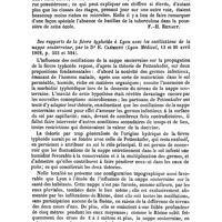 0936 - Page 931 - Revue des journaux. Die Bakterien der Schule, Bakteriologische Untersuchungen, ausgeführt an dem Staube der Normalschule zu Capua (Les bactéries de l'école. Recherches bactériologiques sur la poussière de l'école normale de Capoue), par le Dr E. Cacace (Centralbl. f. Bakteriologie, Parasitenkunde u. Infektionskrankheiten, 1901, n° 17, p. 653). [F.-H. Renaut]. / Des rapports de la fièvre typhoïde à Lyon avec les oscillations de la nappe souterraine, par le Dr E. Clément (Lyon Médical, 13 et 20 avril 1902, p. 553 et 594)