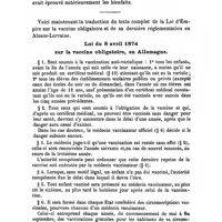 0984 - Page 979 - Mémoires. Réglementation et résultats de la vaccine obligatoire en Alsace-Lorraine. Par Le Dr D. Goldschmidt ... Loi du 8 avril 1874 sur la vaccine obligatoire, en Allemagne