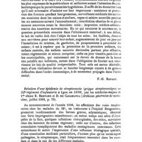 1045 - Page 1040 - Revue des journaux. Ueber Säuglingssterblichkeit und ihre Herabminderung, mit besonderer Berücksichtigung der Verhältnisse der Stadt Koln (De la mortalité des nourrissons et de sa diminution, avec considérations spéciales sur les conditions de Cologne), par le Dr P. Krautwig (Centralblatt für allgemeine Gesundheitspflege, 1902, p. 97). [F.-H. Renaut]. / Relation d'une épidémie de streptococcie (grippe streptococcique) au 52e régiment d'infanterie à Lyon en 1898, par les médecins-majors de 1re classe R. Bernard et D. de Casabianca (Archives générales de médecine, juillet 1902, p. 79)