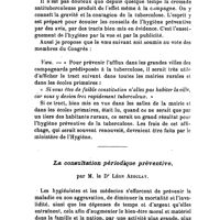 1212 - Page 1212 - Société de médecine publique et de génie sanitaire. XIe congrès d'hygiène tenu du 21 au 24 octobre 1924 au grand amphithéatre de l'institut pasteur - Paris. Première partie. Hygiène générale. Tract à afficher dans les mairies rurales pour éviter l'afflux dans les grandes villes des campagnards prédisposés à la tuberculose. Voeu déposé, par M. le Dr Mauclaire. / La consultation périodique préventive, par M. le Dr Léon Azoulay