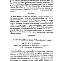 1325 - Page 1325 - Société de médecine publique et de génie sanitaire. XIe congrès d'hygiène tenu du 21 au 24 octobre 1924 au grand amphithéatre de l'institut pasteur - Paris. Deuxième partie. Rapports et communications concernant l'enseignement de l'hygiène. Enseignement primaire et secondaire. Les possibilités actuelles de l'enseignement de l'hygiène sexuelle aux jeunes filles en France, par Mme le Dr Montreuil-Strauss. Discussion. / Le rôle du médecin dans l'éducation physique, par M. le Dr P. Kouindjy..