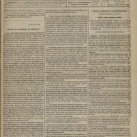 0211 - Page 201 - Sommaire / Séance de l'Académie de médecine. [Dr Brochin] / Hôpital Saint-Éloi, de Montpellier. (Clinique chirurgicale. M. Courty). Fistule vésico-vaginale profonde. Destruction presque complète de la lèvre antérieure du col utérin, qui forme le bord postérieur de la fistule. - Réunion par huit points de suture du bord antérieur de la fistule avec la paroi vaginale postérieure, immédiatement au-dessous de ses attaches à l'utérus. - Incarcération du col utérin dans la vessie urinaire. - Succès complet le neuvième jour. (Observation recueillie par M. Cauvy...)