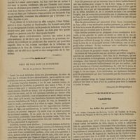 0433 - Page 421 - Des coliques et de la belladone au point de vue de l'étiologie et du traitement de la hernie étranglée ; par le Docteur Emmanuel Larue. (A suivre) / Eaux de vals dans la glycosurie ; par M. le Professeur Bouchardat. (Annuaire de thérapeutique) / Variétés. Le délire des persécutions ; par le Docteur Legrand du Saulle...