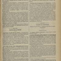0525 - Page 515 - Revue clinique hebdomadaire. Éclampsie pendant le travail d'accouchement. - Forceps. Bromure de potassium / Revue de la presse. Transfusion de lait dans le choléra. (Gaz. heb.) / De la farine d'avoine dans l'alimentation des nouveau-nés. (Gaz. hebdom.) / Nouveau mode de pansement des vésicatoires. (Revue méd.) / Société de chirurgie. Séance du 16 avril 1873. Communication. M. Michel : Quelques faits pour servir à l'histoire de l'extraction de la cataracte par l'incision dite linéaire ou à petit lambeau de la cornée, sans iridectomie