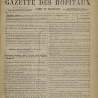 1203 - Page 1193 - Sommaire / Hôpital de la Charité. M. Bouillaud. Suppléé par M. Bouchard. Obstruction intestinale causée en deux points différents par des tumeurs fibreuses des deux ovaires. - Mort et autopsie. Observation recueillie par Henry de Boyer..., et communiquée à la Société de chirurgie dans sa séance du 26 novembre