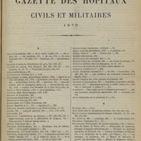 1225 - Page 1217 - Table des matières de la Gazette des hôpitaux civils et militaires 1875