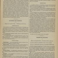 0089 - Page 77 - Névrologie. Trajet des cordons nerveux qui relient le cerveau à la moelle épinière ; par MM C. Sappey et M. Duval / Académie des sciences. Séance du 17 janvier 1876. Correspondance / Communications. Physiologie. M. Claude Bernard / Météorologie. M. Faye / Thermo-chimie. M. Berthelot / Géologie. M. H. Filhol / Physique du globe. M. G. Planté / Chimie physique. M. Salet / Chimie organique. M. Landolph / Névrologie. MM. Sappey et M. Duval / Embryologie. M. A. Giard / Géologie. M. Hébert / Présentation / Société de biologie. Séance du 22 janvier 1876. Suite de la discussion sur les localisations cérébrales. M. Brown-Sequard