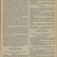 0119 - Page 107 - Hôtel-Dieu. M. Alphonse Guérin. Du toucher. Ovarite / Académie des sciences. Séance du 24 janvier 1876. Correspondance. Électricité. M. J. Chautard / Chimie, physique. M. Salet / Magnétisme. M. L. Favé / Électricité. M. E. Girouard / Physiologie. M. A. Mosso / Embryogénie. M. A. Giard / Paléontologie. M. H. Filhol / Chimie agricole. M. H. Joulie / Communications. Chimie. MM. H. Sainte-Claire Deville et H. Debray / Thermo-chimie. M. Berthelot / Physiologie pathologique. M. Bouillaud / Physique du globe. M. Ch. Sainte-Claire Deville / Chimie organique. MM. P. Schutzenberger et A. Bourgeois / Géologie. M. Thoulet / Chimie appliquée. M. Eug. Tisserand / Académie de médecine. Séance du 1er février 1876. Correspondance non officielle / Suite de la discussion sur la leucocytose. M. Colin