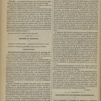 0162 - Page 150 - Académie des sciences. Séance du 7 février 1876. Communications. Chimie organique. M. Tscherniak / Pathologie. M. J. Gayat / Physique du globe. M. Tissandier / Géologie. M. Robert / Société de biologie. Séance du 12 février 1876. Communications. Numération des globules du sang chez les nouveau-nés. M. Lépine / Atrophie musculaire consécutive à une contracture secondaire. M. Pitres. (A suivre) / Chronique et nouvelles scientifiques