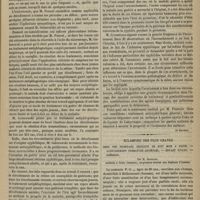 0343 - Page 331 - Revue clinique hebdomadaire. Sur la curabilité du décollement de la rétine. Moyens de traitement / Du chancre syphilitique et des syphilides vulvaires pendant la grossesse / Eclampsie des plus graves chez une primipare enceinte de huit mois à peine. - Accouchement prématuré artificiel. - Enfant vivant. - Guérison. Par M. Braillon...