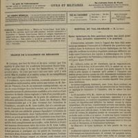0397 - Page 385 - Sommaire / Séance de l'Académie de médecine. [Dr Brochin] / Hôpital du Val-de-Grâce. M. Laveran. Kyste hydatique du foie ; guérison après une seule ponction ; urticaire consécutive à la ponction
