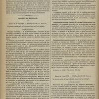 0440 - Page 428 - Clinique odontologique. M. E. Magitot. De l'éruption précoce des dents temporaires. Éruption des deux incisives centrales inférieures au deuxième jour de la naissance, extraction de ces deux dents, hémorrhagie incoercible, mort. (Observation et leçon recueillies par M. Th. David...) / Société de biologie. Séance du 29 avril 1876. Communications. Vaccine anomale. M. Dumontpallier / Action réflexe due à des injections intra-pleurales. M. Lépine / Ablation du cervelet, survie de l'animal, phénomènes consécutifs. M. Laborde / Dysménorrhée membraneuse. M. de Sinety / Séance du 6 mai 1876. Communications. Structure des yeux composés des animaux articulés. M. Jules Kunckel