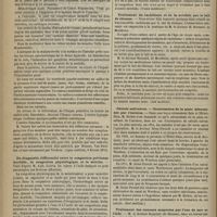 0456 - Page 444 - Revue de la presse. De la gangrène des membres dans la fièvre typhoïde. (Lyon médical, 6 février 1876) / Du diagnostic différentiel entre la congestion pelvienne morbide, la congestion physiologique et la métrite. (Union médicale) / Traitement du rachitisme et de la scrofule par le lait de chienne. (Sud médical) / Calculs salivaires. - Cicatrisation de la plaie déterminée par l'incision. (Sud médical) / Traitement des tumeurs suspectes par l'eau de mer et l'iode