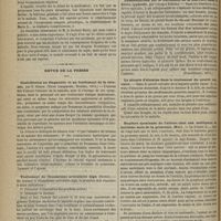 0560 - Page 548 - Thérapeutique. Les dragées Dominique à l'arséniate de fer. - Observation clinique à l'appui de leur efficacité ; par M. le Docteur Baron / Revue de la presse. Contribution au diagnostic et au traitement de la tétanie, par F. Simon. (Thèse inaugurale, Breslau, 1874) / Traitement du rhumatisme articulaire aigu (Dowse). (Brit. med. journal, janv. 1875) / Considérations sur le traitement de la diarrhée dans la fièvre typhoïde, par Georges Johmon. (Practitioner, 1875) / Le nitrate d'alumine dans le traitement du prurit vulvaire / Rupture spontanée de l'utérus chez une multipare au huitième mois de la grossesse. Mort