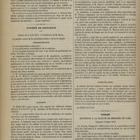 0738 - Page 726 - Revue de la presse. Un nouveau symptôme de l'herpès tonsurant. (Lyon médical) / Société de chirurgie. Séance du 2 août 1876. Correspondance. M. Verneuil, de la part de M. Bourdelois : Sur quelques observations de scrofule chez les vieillards / Rapports. M. Marc Sée, travaux adressés à la Société par M. Dechaux... : Deux cas de traumatisme grave n'ayant pas interrompu la grossesse ; Des plaies graves du poignet / Communication. M. Faucon... : Résection du maxillaire inférieur avec ablation des parties molles du menton, suivie d'autoplastie / Communication / Thèses soutenues à la Faculté de médecine de Paris pendant l'année 1876