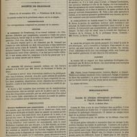 1129 - Page 1117 - Royal College of Surgeons. M. Tim. Holmes. Leçons sur le traitement des anévrysmes. (Traduites de l'anglais par le Dr C. Caussidou) / Société de chirurgie. Séance du 29 novembre 1876. Correspondance / Lecture. M. Koeberlé... : De l'hémostase définitive par compression excessive à l'aide des pinces hémostatiques / Rapports / Communications. Suture tendineuse par anastomose. M. Duplay / Présentation de pièces / Rapport / Commission / Bibliographie. Leçons de Cinique chirurgicale professées à l'Hôpital Saint-Louis. Par M. le Docteur Péan