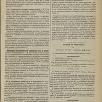 0329 - Page 317 - Revue de la presse. Taenia et chorée intense chez une enfant de treize ans. (Gaz. méd. chir. de Toulouse) / De l'hydrocéphalie dans les accouchements. (Gaz. obstétric) / Avantages des pansements appropriés dans le traitement de certains ulcères. (France méd.) / De la température axillaire et de la température rectale chez les nouveau-nés. (Revue méd. de l'Est) / De l'emploi du zinc dans les usages domestiques. (Journ. de méd. et de pharm. de l'Algérie) / Singulière étiologie d'un cas d'ophthalmie purulente. (Ann. médic. de Caen et du Calvados) / Société de chirurgie. Séance du 4 avril 1877. Correspondance / Présentations / Communication. Kyste de l'organe de Rosenmuller. M. Gillette