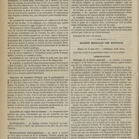 0496 - Page 484 - Société de biologie. Séance du 26 mai 1877. Communications. Du cuivre. M. Galippe / Influence du bromure d'éthyle sur la germination. M. Rabuteau / Cancroïde du vagin chez la chienne. M. Bochefontaine / Cardiographie. M. Franck / Hémianesthésie mésocéphalique. M. Couty / Société médicale des hôpitaux. Séance du 25 mai 1877. Communications. Etiologie de la fièvre typhoïde. M. Vallin