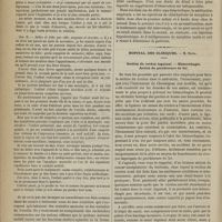 1014 - Page 1002 - Hôpital des Enfants-malades. M. Bouchut. Du délire et de la folie produite par les maladies de l'oreille interne / Hôpital des cliniques. M. Broca. Section du cordon inguinal. - Hémorrhagie. Action du perchlorure de fer