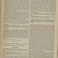 1120 - Page 1108 - Société de biologie. Séance du 17 novembre 1877. Communications. Physiologie du bulbe. M. Laborde / Dichroïsme. M. Pouchet / Du passage de différents gaz à travers le poumon. M. Gréhant / Séance du 24 novembre 1877. Communications. De l'influence physiologique des drastiques. M. Leven / Traumatisme cérébral. M. Duret / Du sang des vertébrés. M. Hayem / Influences nerveuses dans le ralentissement du coeur consécutif à l'augmentation de la pression artérielle. M. François Franck / Kyste trouvé sur une alouette et contenant des acariens d'une espèce nouvelle. M. Mégnin
