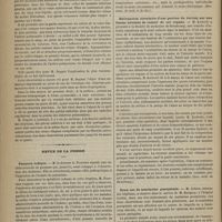 1176 - Page 1164 - Hôpital temporaire. M. Duguet. Fibroïde utérin kystique, d'un volume considérable, ayant déterminé une thrombose des veines du membre inférieur gauche suivie d'embolies pulmonaires rapidement mortelles / Revue de la presse. Purpura iodique. (Rev. mens. de méd. et de chir.) / Extirpation circulaire d'une portion du rectum sur une femme atteinte de cancer de cet organe. (Gaz. méd. de Strasbourg) / Deux cas de scarlatine puerpérale