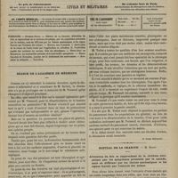 0109 - Page 97 - Sommaire / Séance de l'Académie de médecine. [Dr Victor Revillout] / Hôpital de la Charité. M. Hardy. Altération du foie se rapprochant de la cirrhose atrophique par les symptômes présentés par la malade, mais en différant par les lésions anatomiques et les signes fournis par l'examen des urines